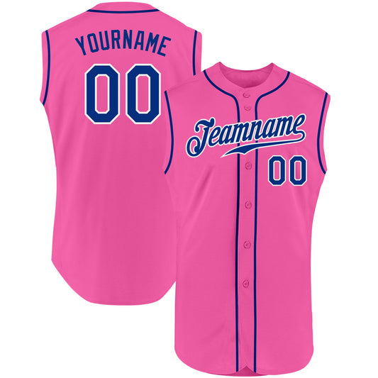 Custom Pink Royal-White Authentic Sleeveless Baseball Jersey - Main View
