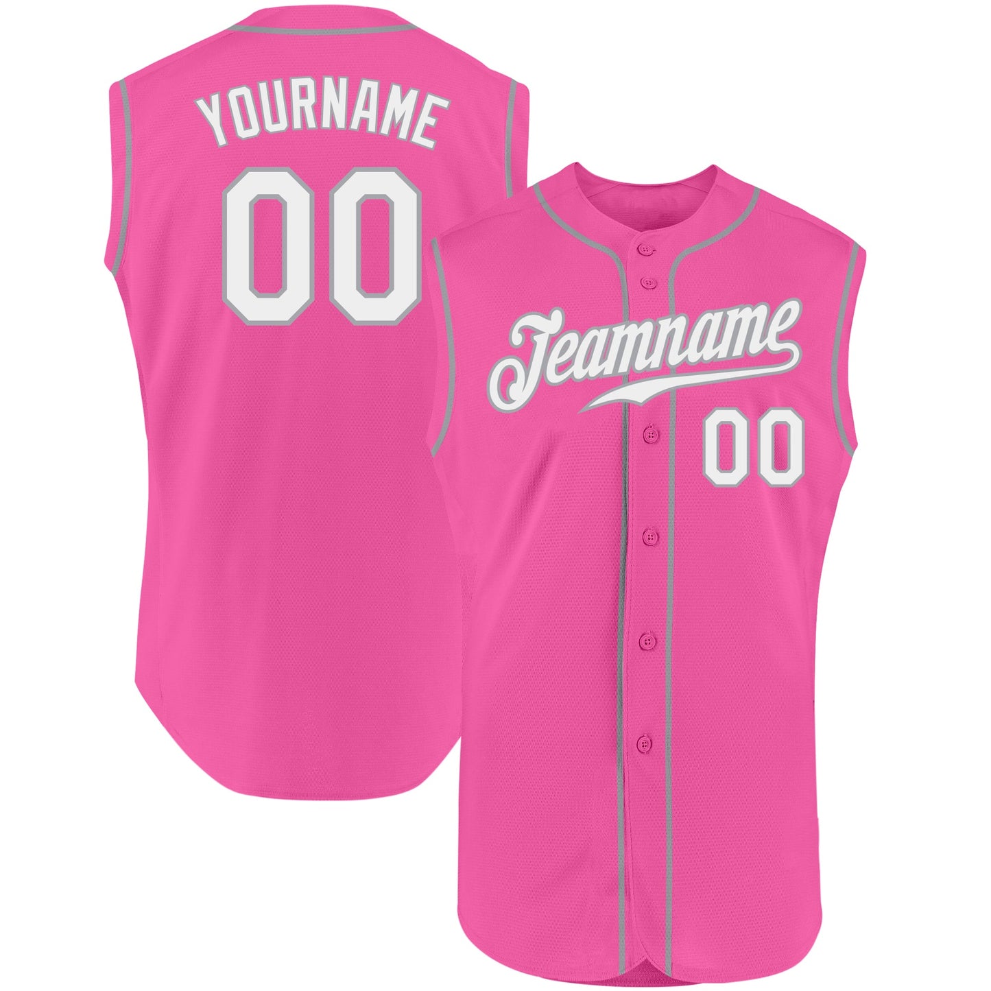 Custom Pink White-Gray Authentic Sleeveless Baseball Jersey - Main View