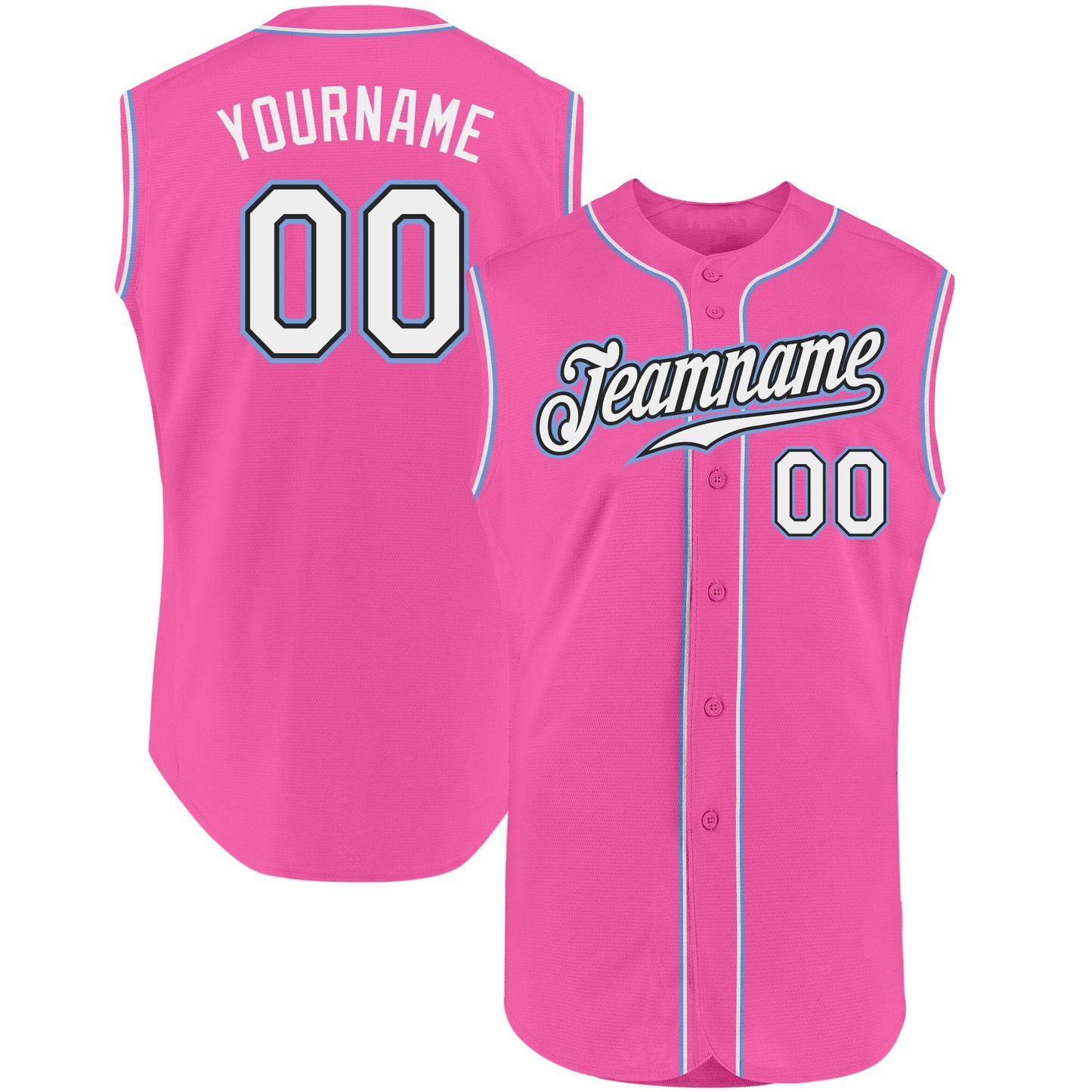 Custom Pink White-Light Blue Authentic Sleeveless Baseball Jersey - Main View