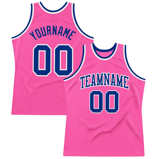 Custom Pink Royal-White Authentic Throwback Basketball Jersey - Main View