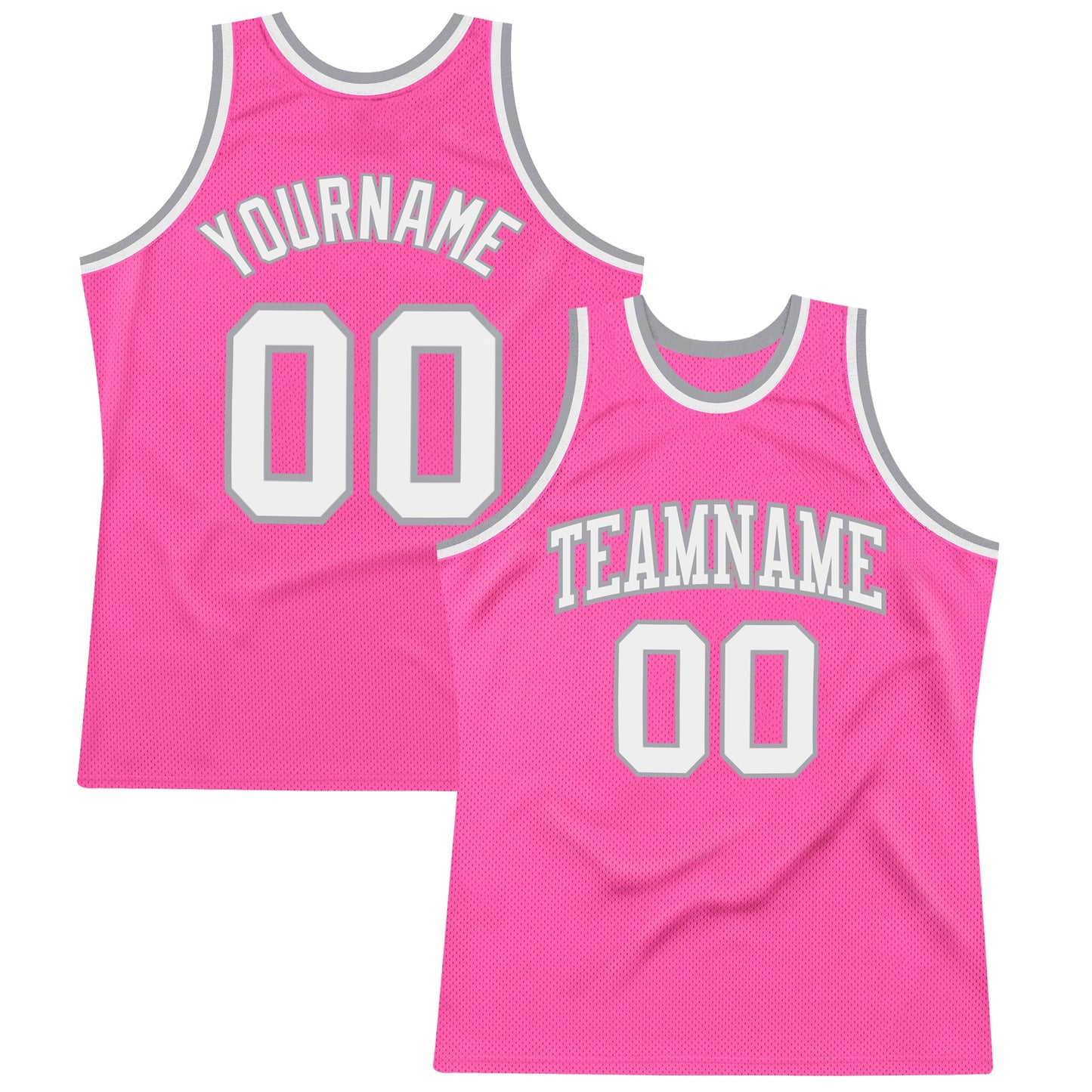 Custom Pink White-Gray Authentic Throwback Basketball Jersey - Main View