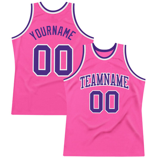 Custom Pink Purple-White Authentic Throwback Basketball Jersey - Main View