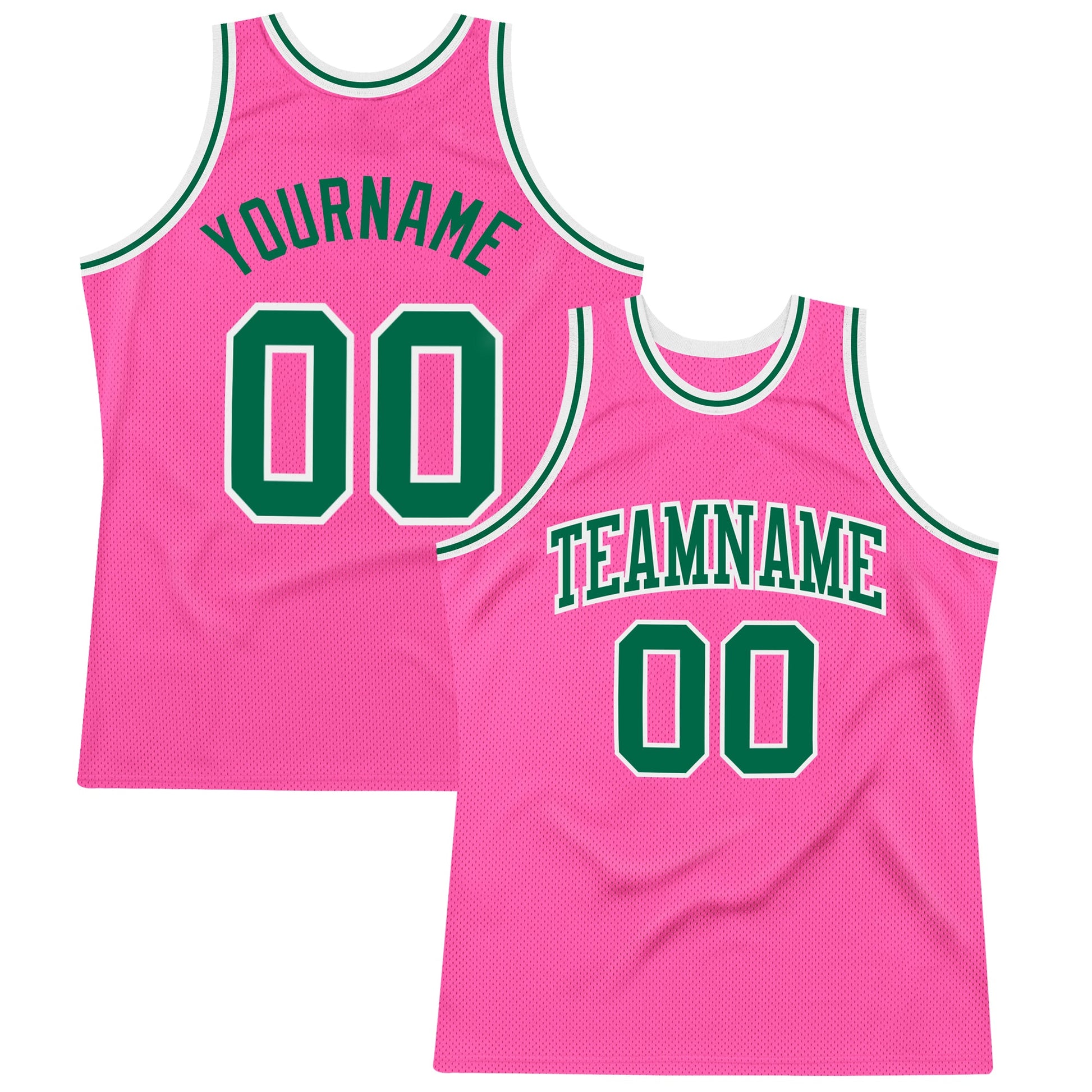 Custom Pink Kelly Green-White Authentic Throwback Basketball Jersey - Main View