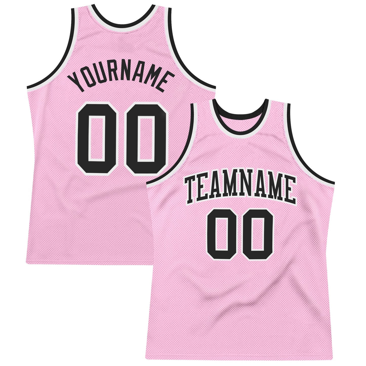 Custom Light Pink Black-White Authentic Throwback Basketball Jersey - Main View