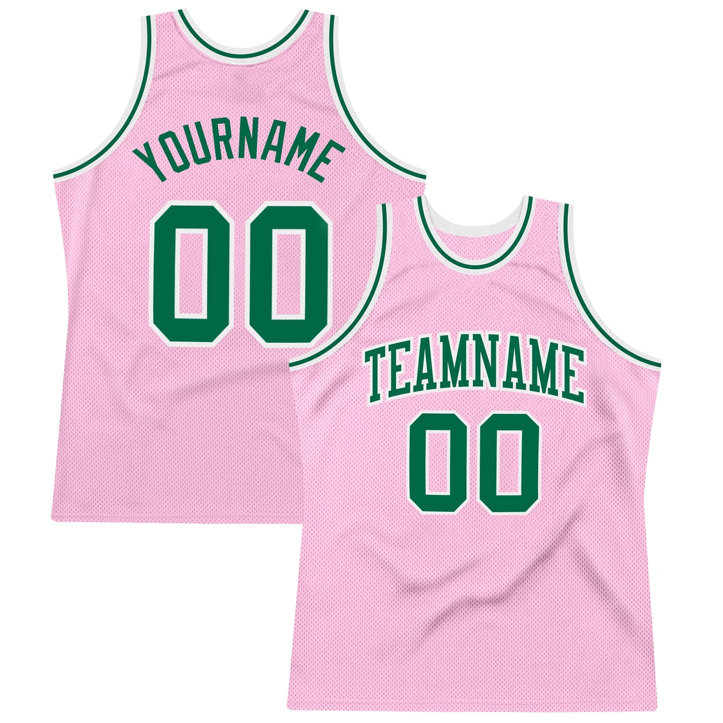 Custom Light Pink Kelly Green-White Authentic Throwback Basketball Jersey - Main View