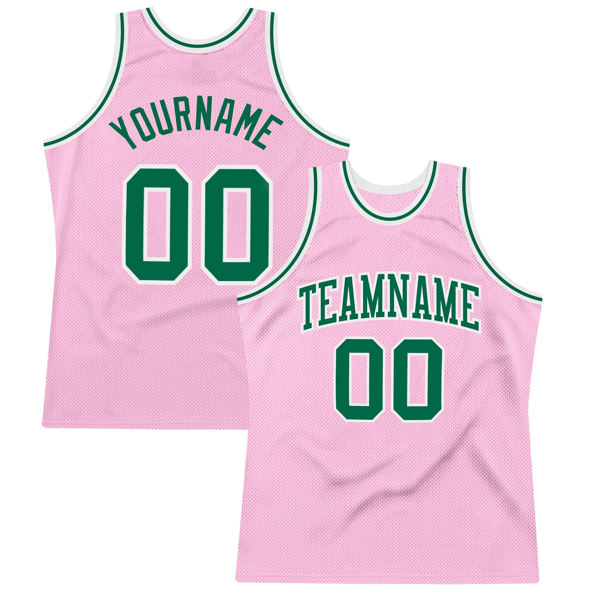 Custom Light Pink Kelly Green-White Authentic Throwback Basketball Jersey - Main View