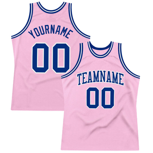 Custom Light Pink Royal-White Authentic Throwback Basketball Jersey - Main View