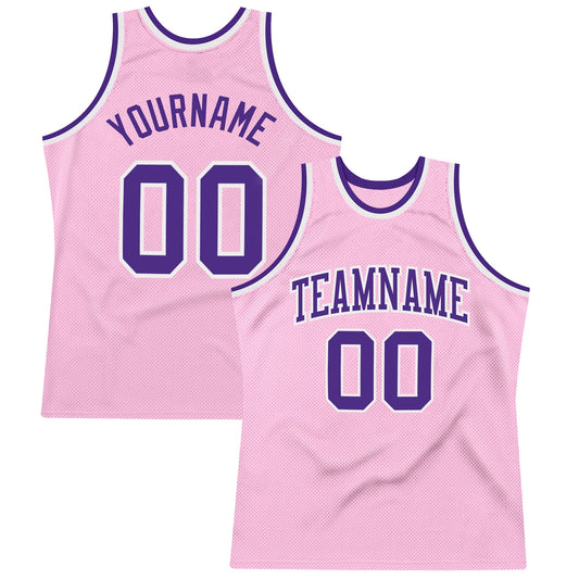 Custom Light Pink Purple-White Authentic Throwback Basketball Jersey - Main View