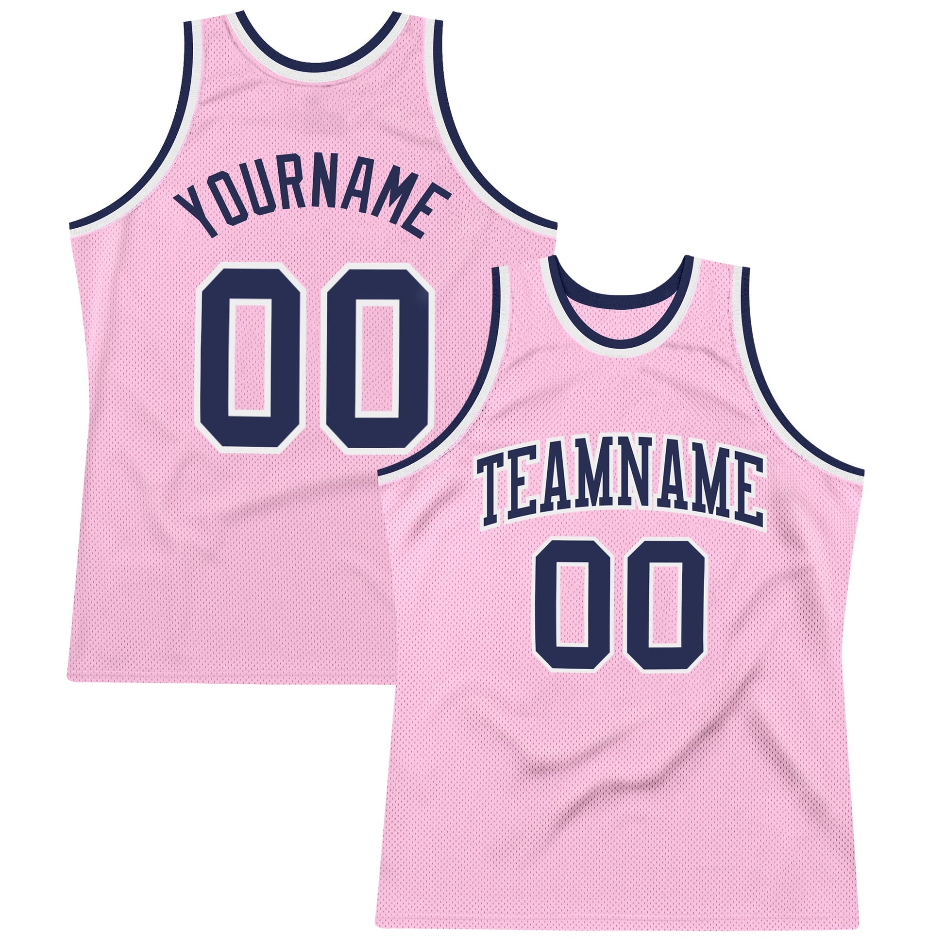 Custom Light Pink Navy-White Authentic Throwback Basketball Jersey - Main View