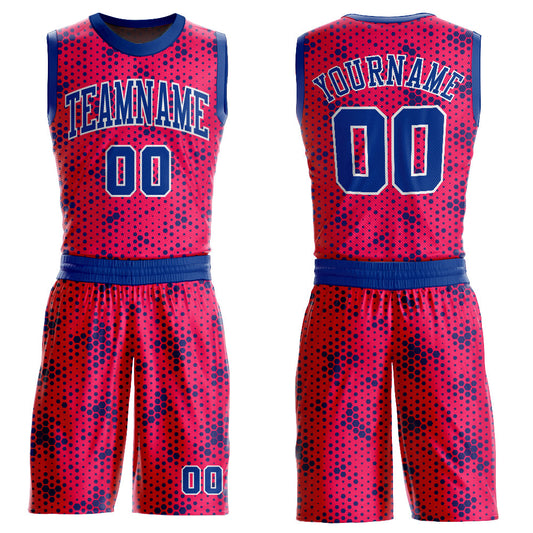 Custom Pink Royal-White Round Neck Sublimation Basketball Uniform Jersey - Main View