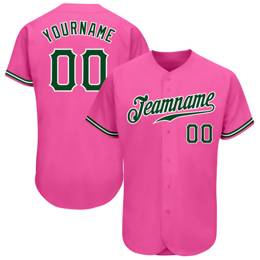 Custom Pink Green-White Authentic Baseball Jersey - Main View