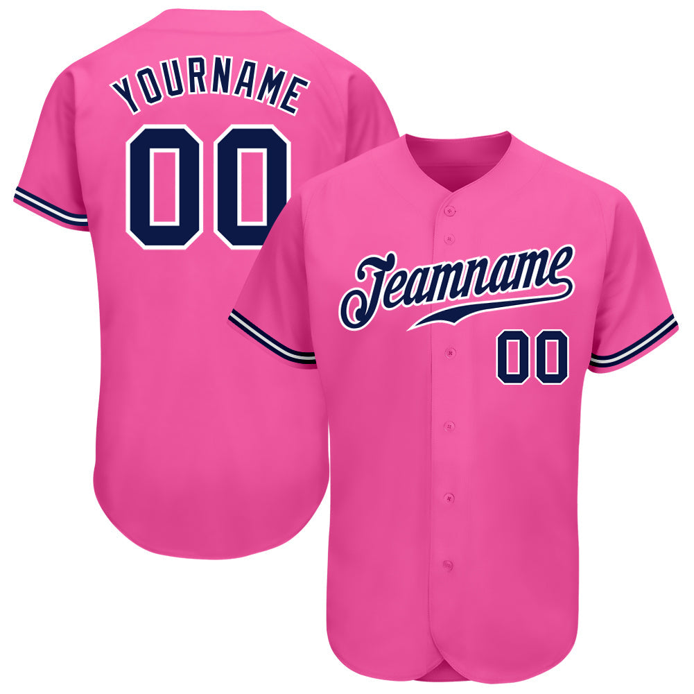 Custom Pink Navy-White Authentic Baseball Jersey - Main View