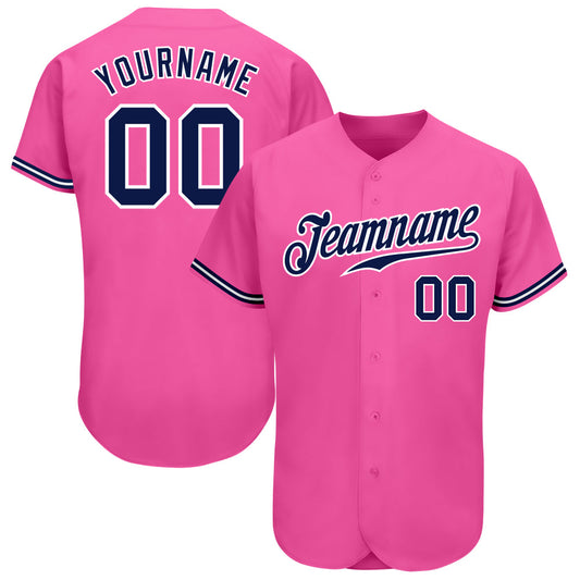 Custom Pink Navy-White Authentic Baseball Jersey - Main View