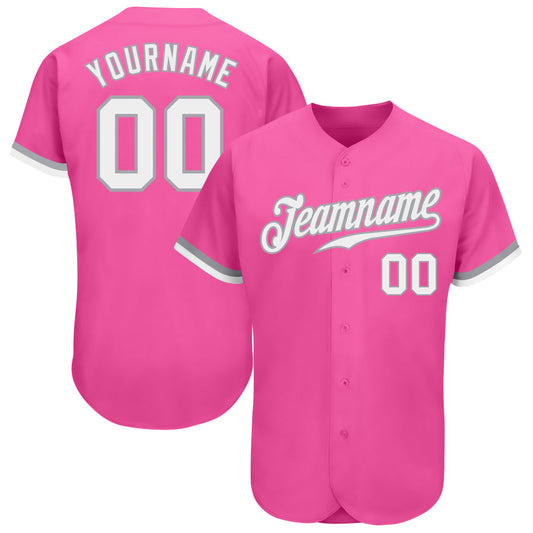 Custom Pink White-Gray Authentic Baseball Jersey - Main View