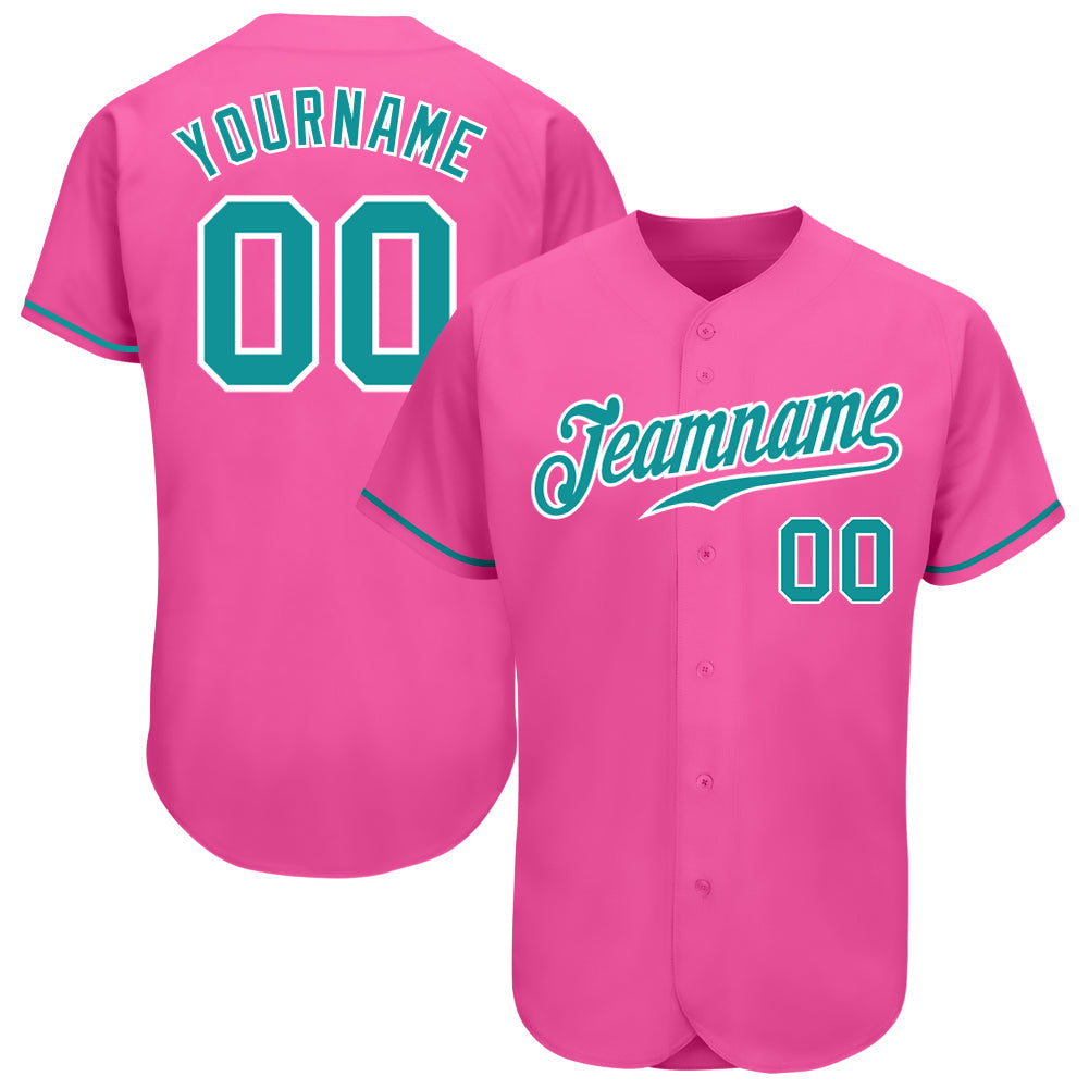 Custom Pink Teal-White Authentic Baseball Jersey - Main View