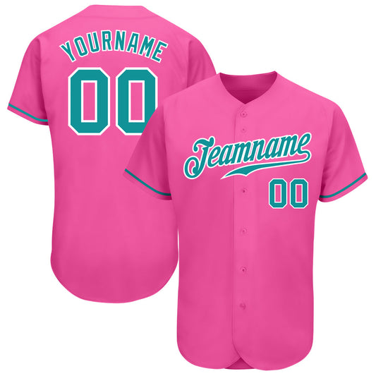 Custom Pink Teal-White Authentic Baseball Jersey - Main View