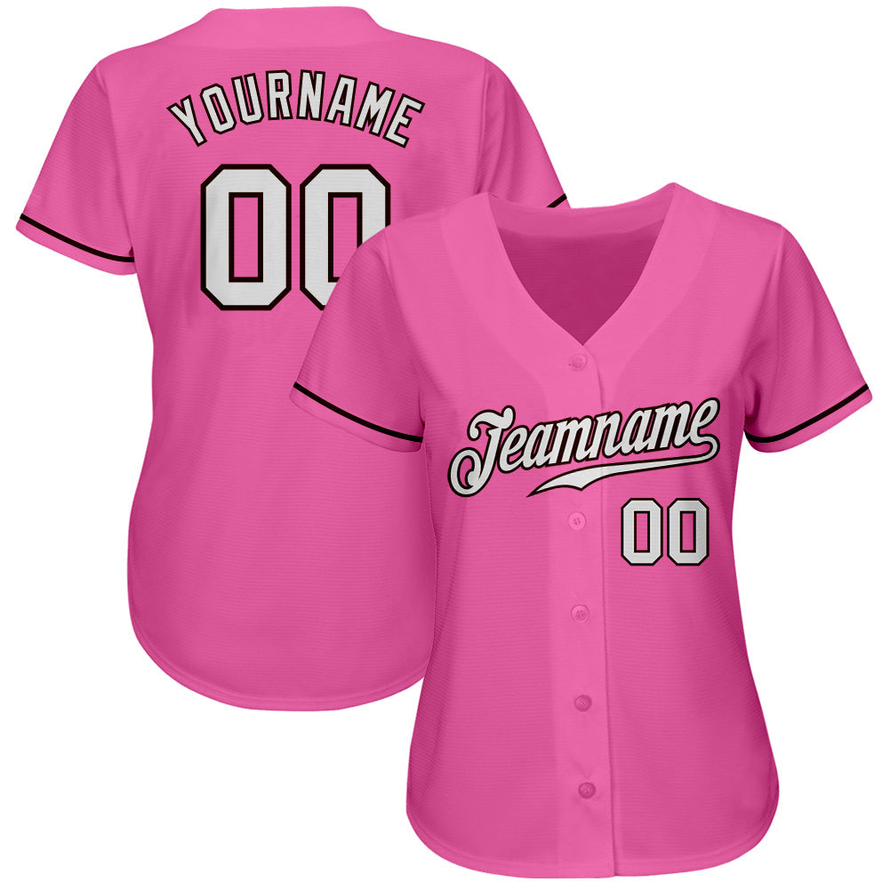 Custom Pink White-Brown Authentic Baseball Jersey view 2