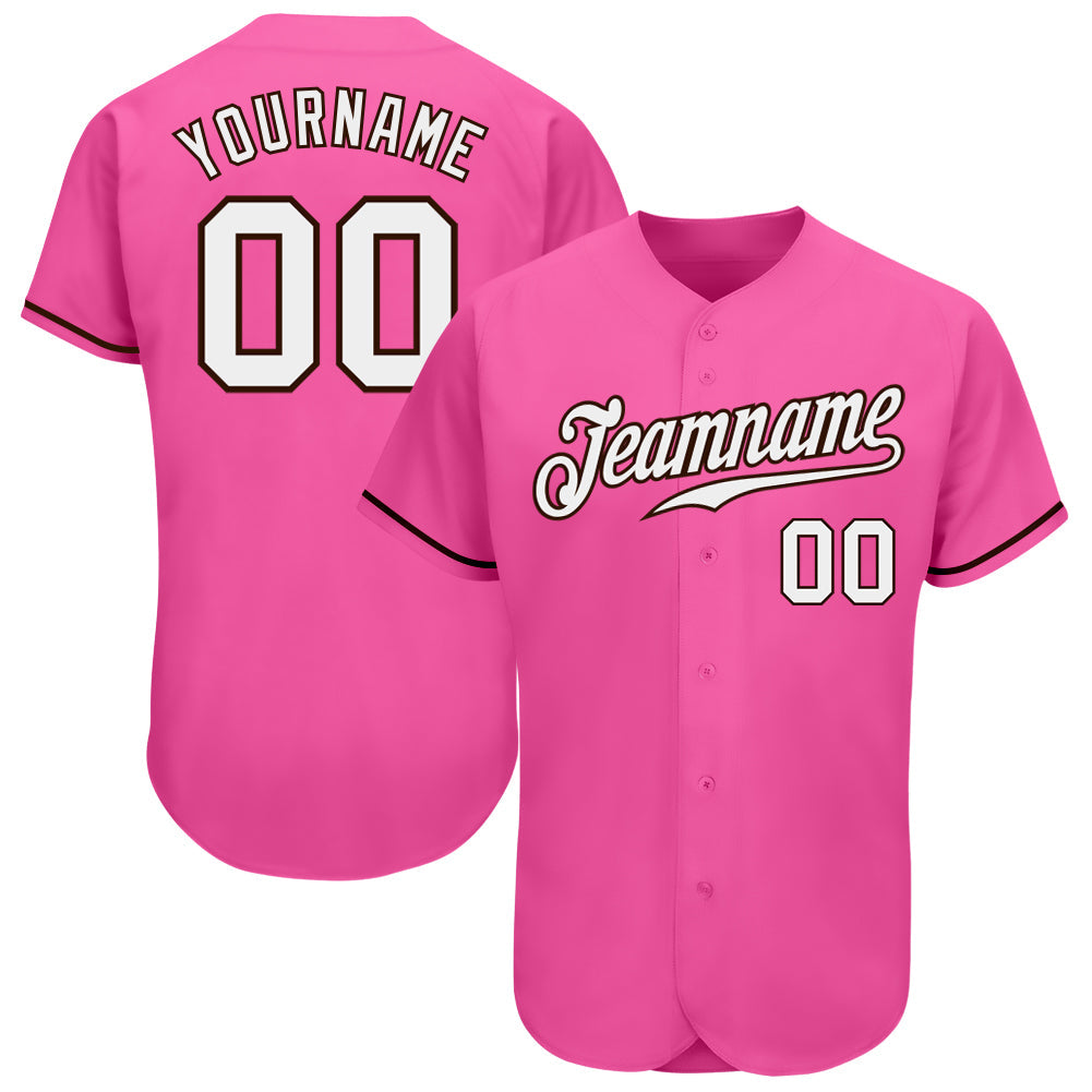 Custom Pink White-Brown Authentic Baseball Jersey - Main View