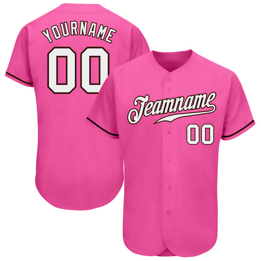 Custom Pink White-Brown Authentic Baseball Jersey - Main View
