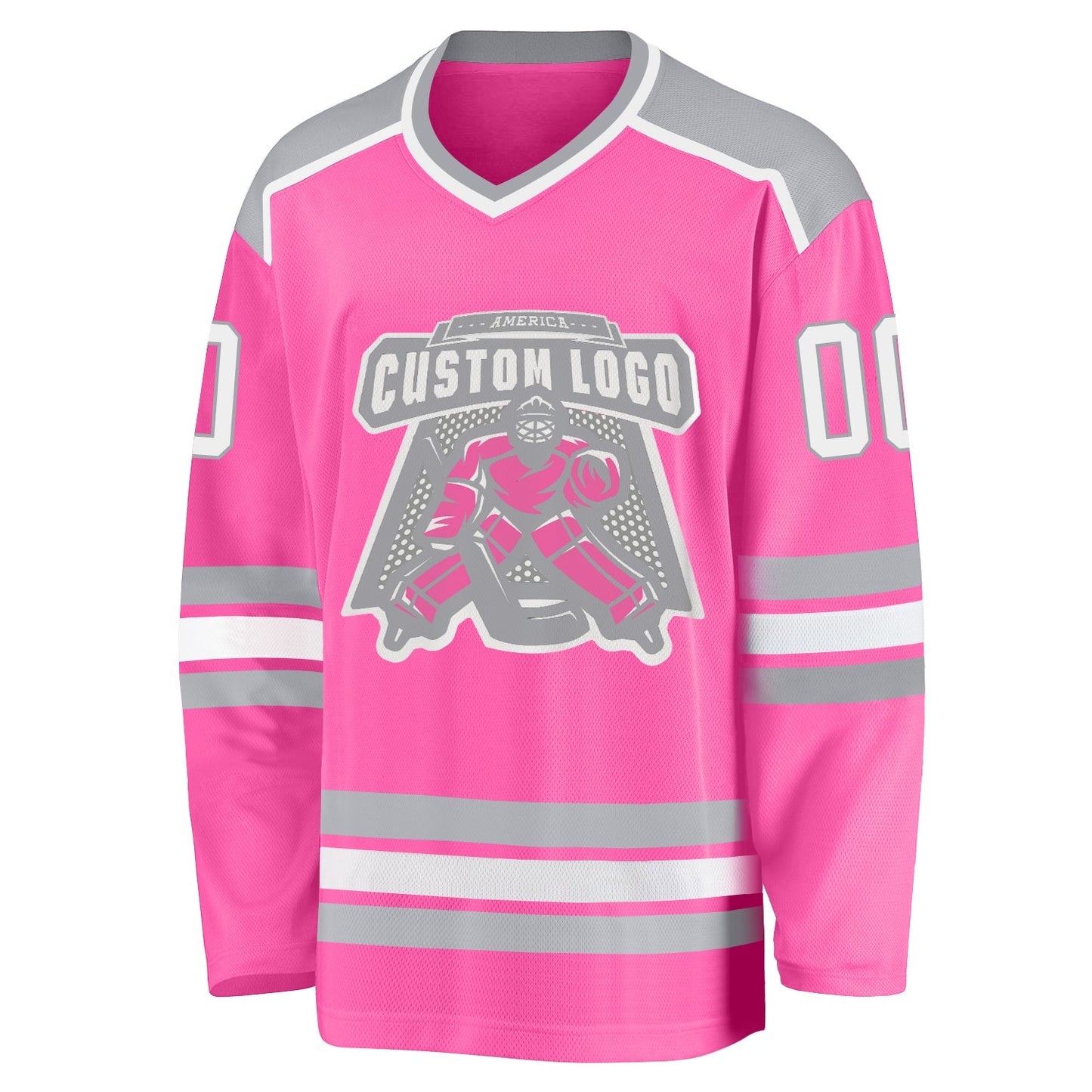 Custom Pink White-Gray Hockey Jersey view 2