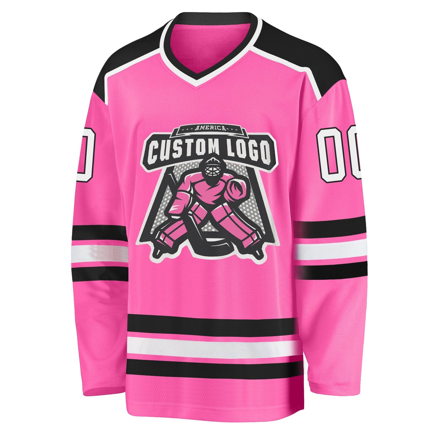 Custom Pink White-Black Hockey Jersey view 2