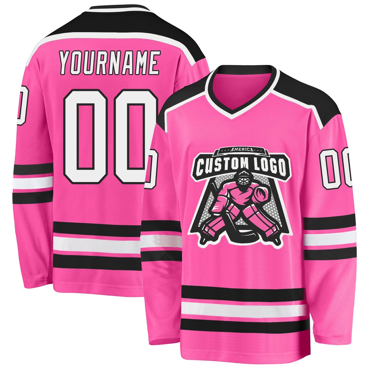 Custom Pink White-Black Hockey Jersey - Main View
