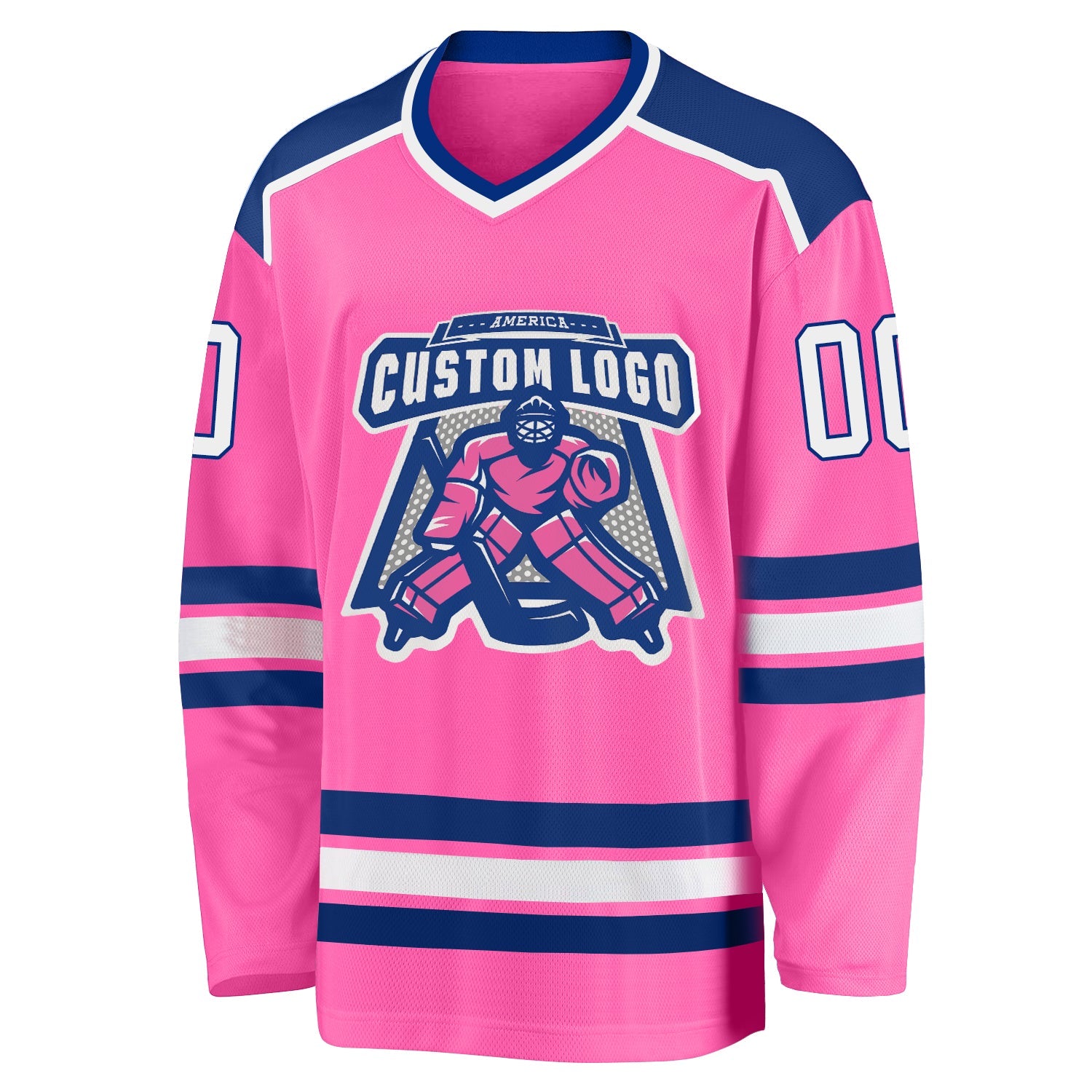 Custom Pink White-Royal Hockey Jersey view 2
