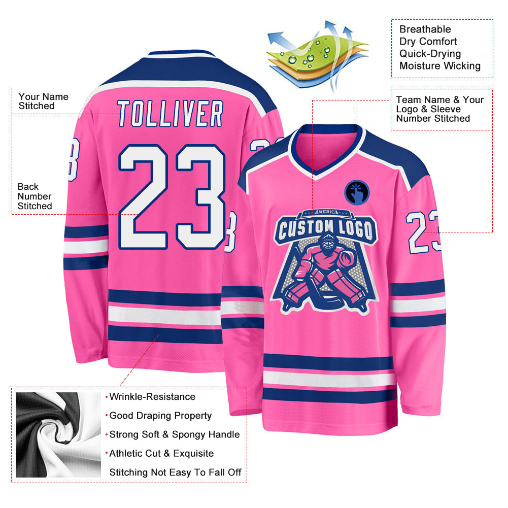 Custom Pink White-Royal Hockey Jersey view 3