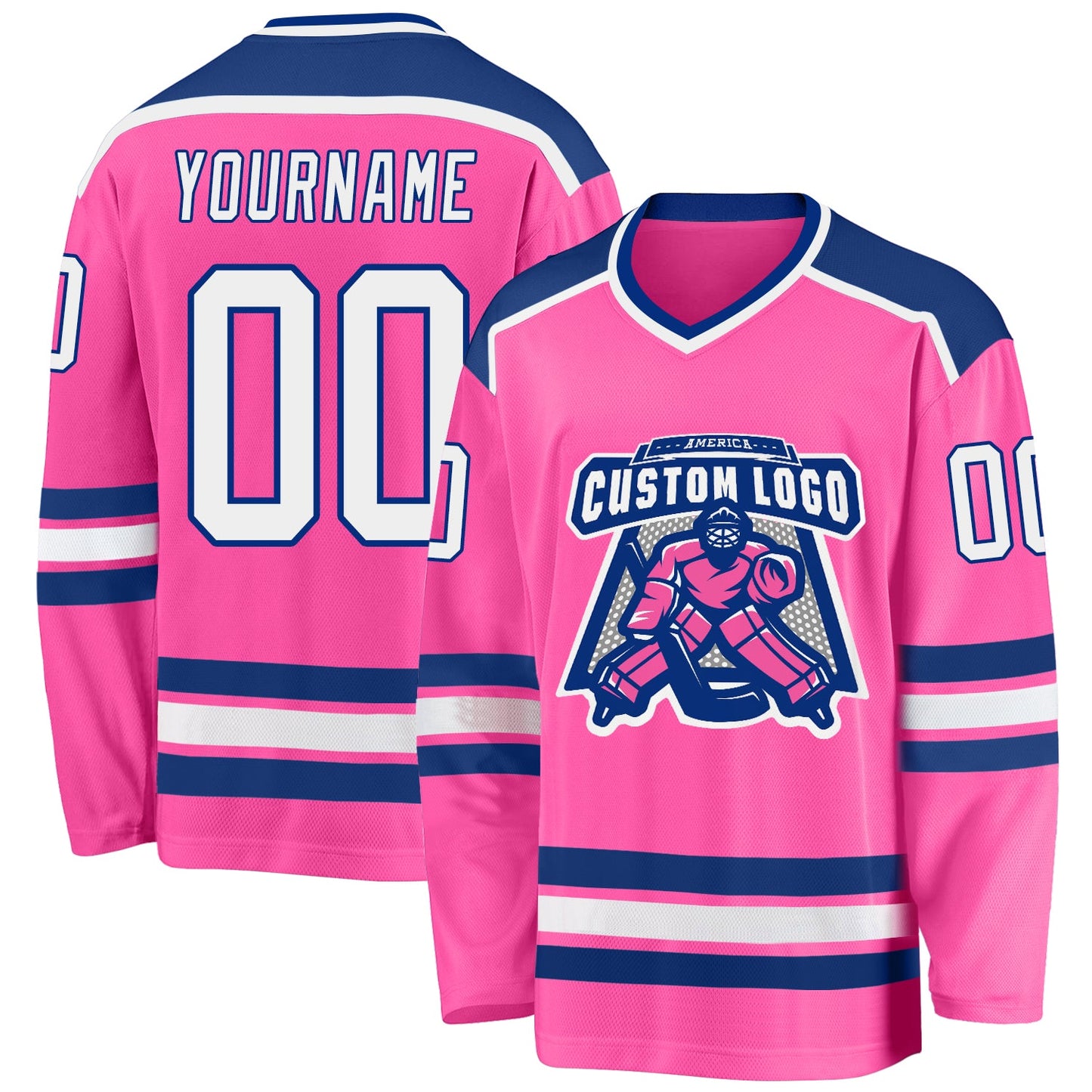 Custom Pink White-Royal Hockey Jersey - Main View