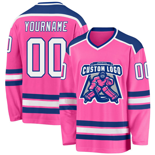 Custom Pink White-Royal Hockey Jersey - Main View