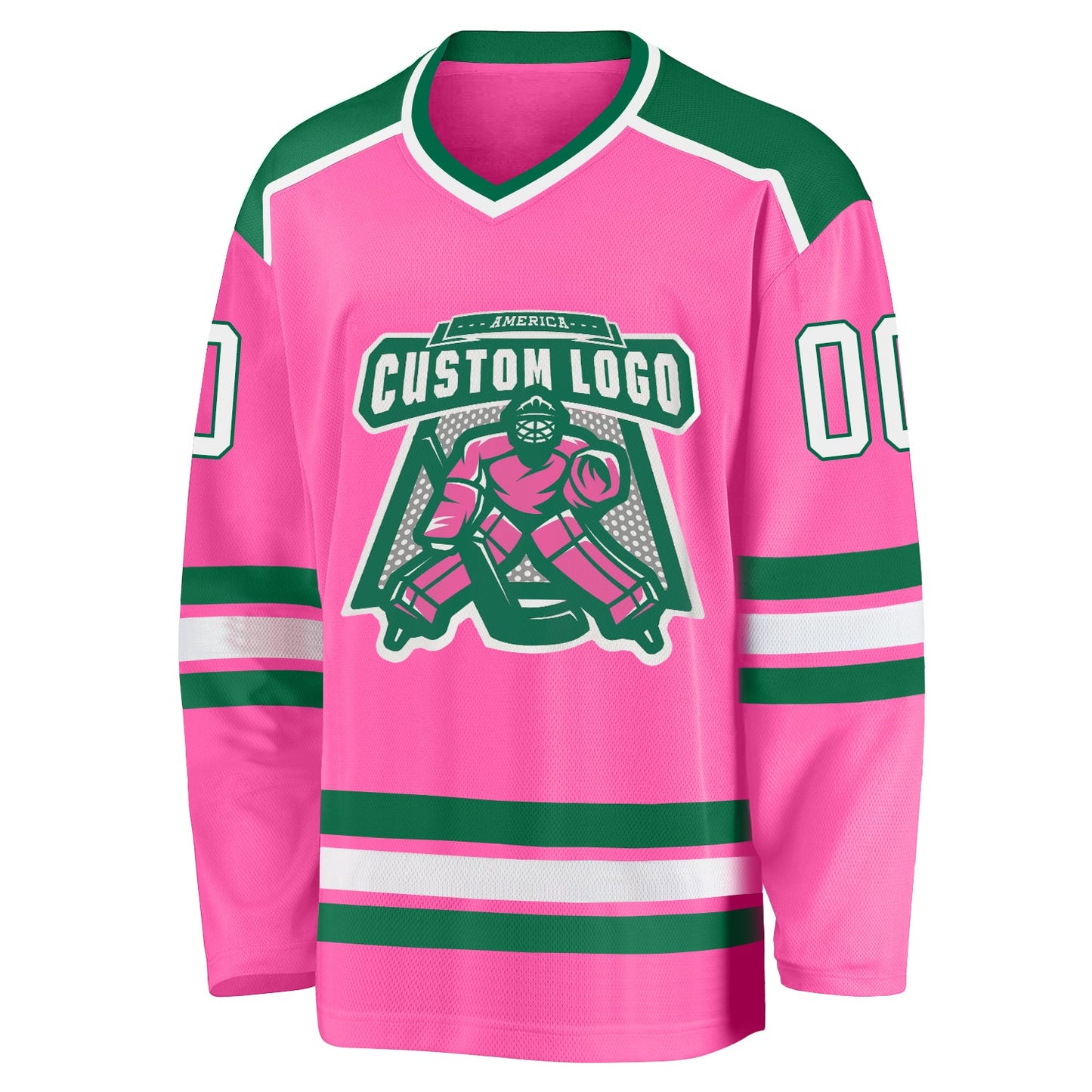 Custom Pink White-Kelly Green Hockey Jersey view 2
