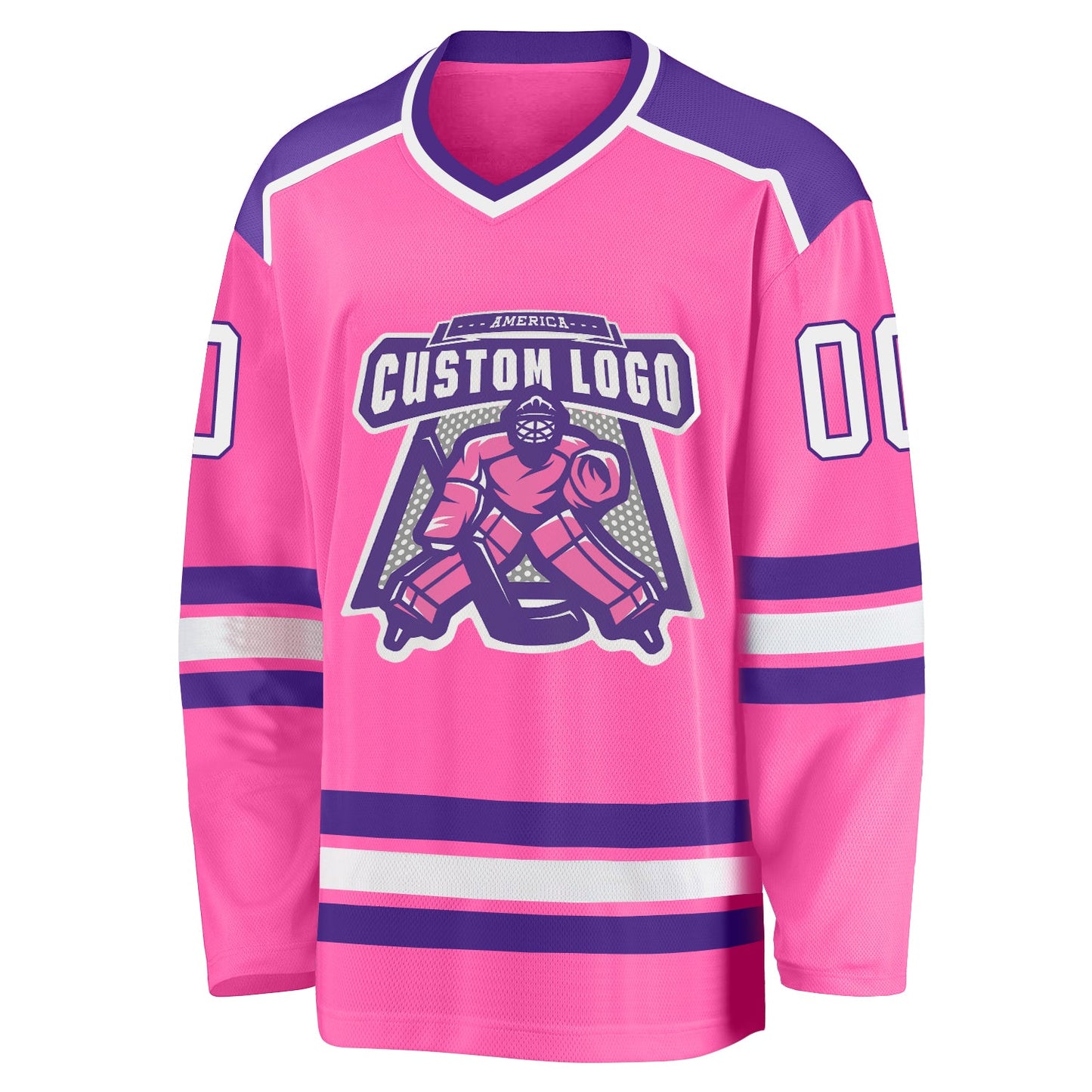 Custom Pink White-Purple Hockey Jersey view 2