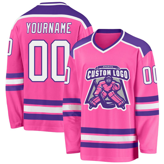 Custom Pink White-Purple Hockey Jersey - Main View