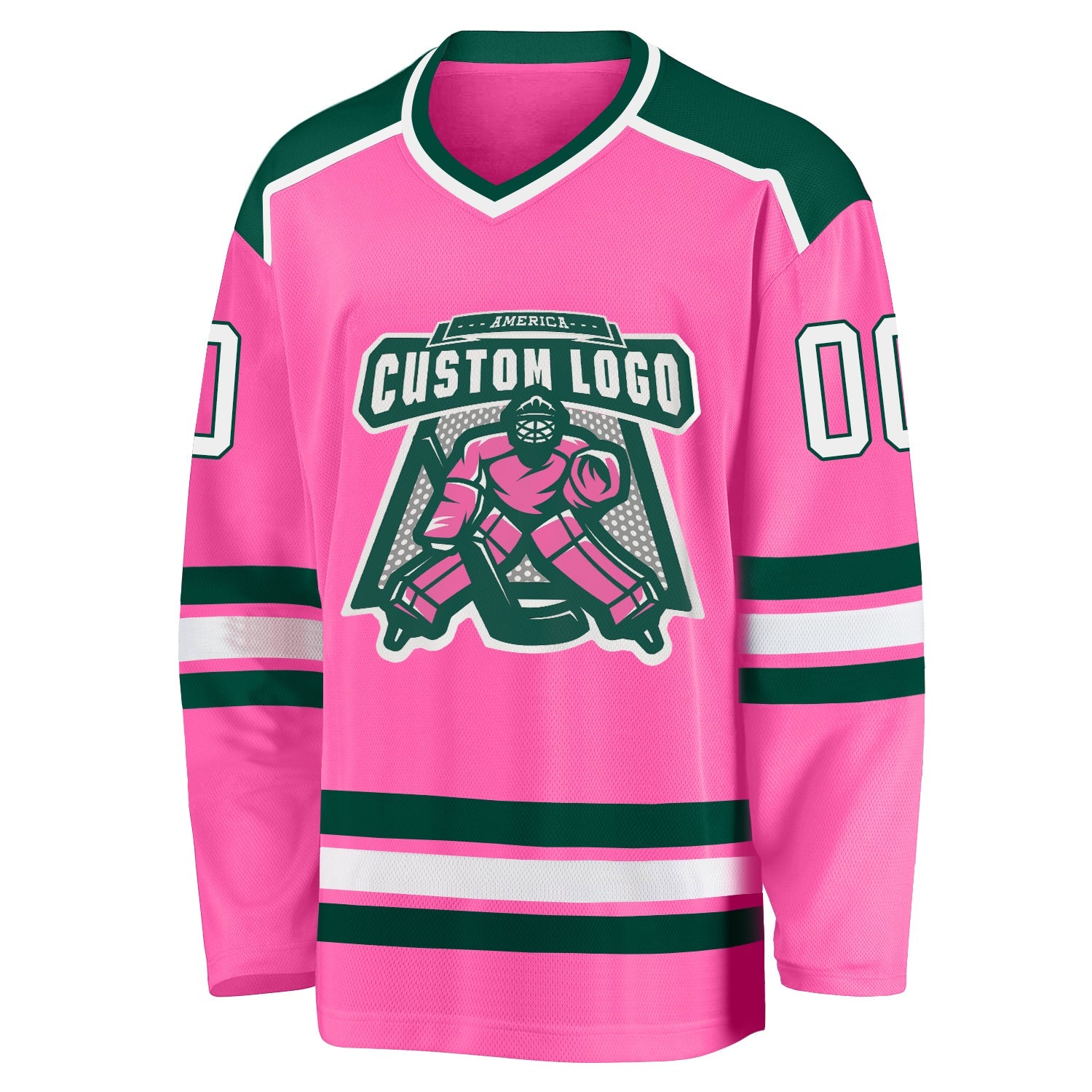 Custom Pink White-Green Hockey Jersey view 2