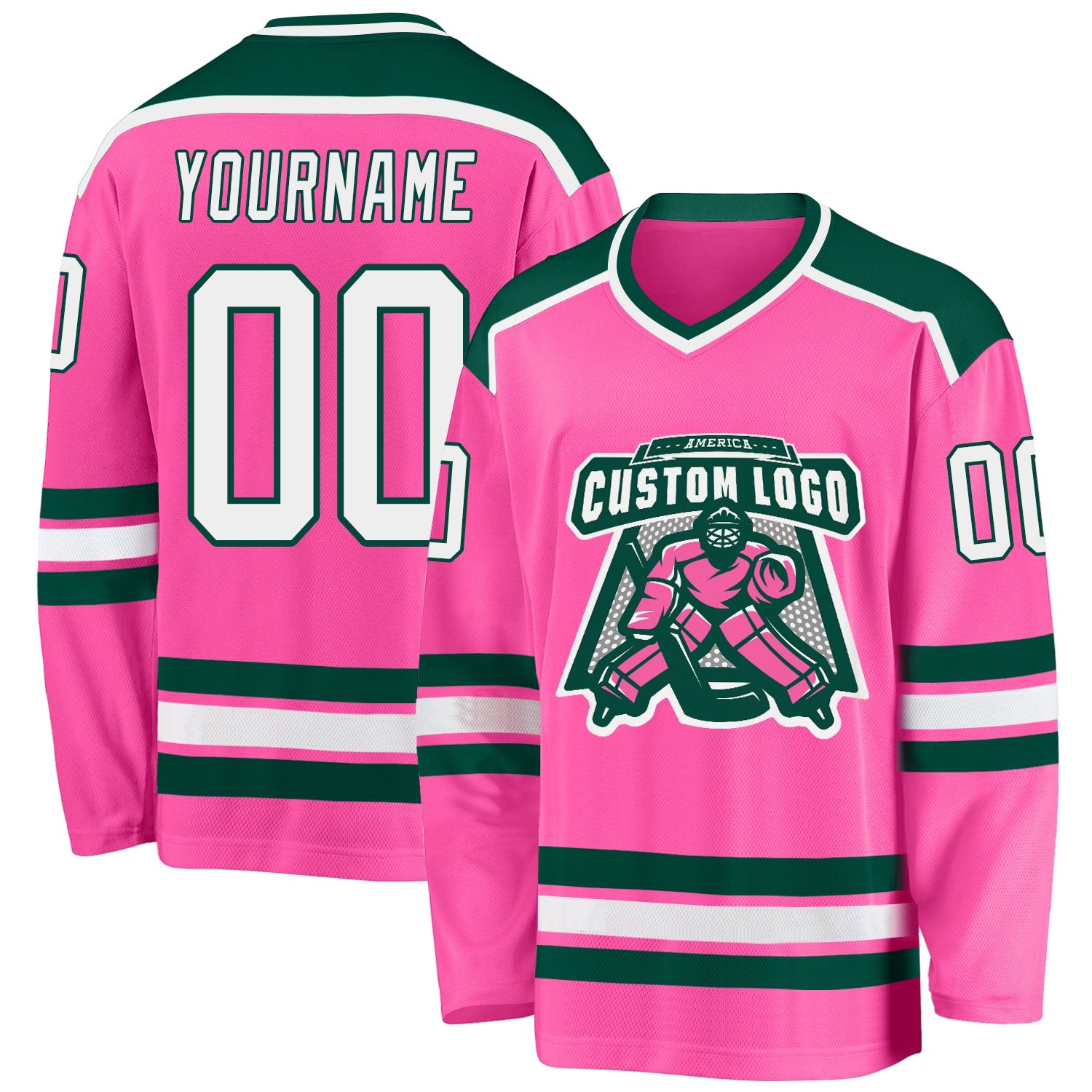 Custom Pink White-Green Hockey Jersey - Main View