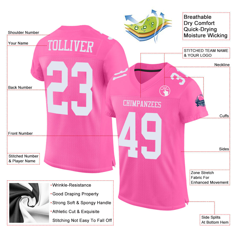 Custom Pink White Mesh Authentic Football Jersey view 2