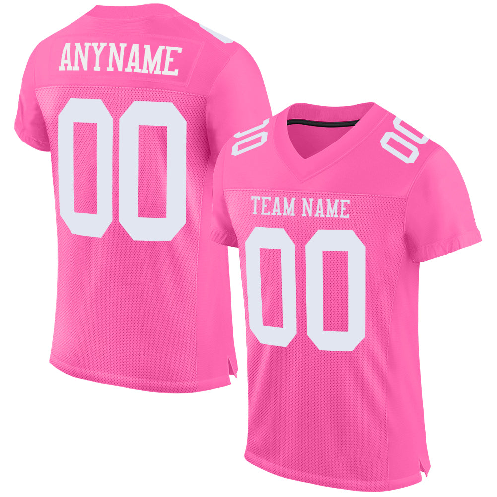 Custom Pink White Mesh Authentic Football Jersey - Main View