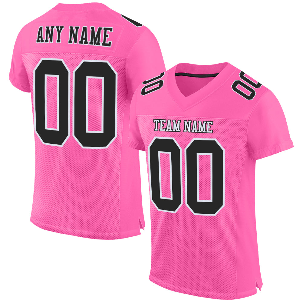 Custom Pink Black-White Mesh Authentic Football Jersey - Main View