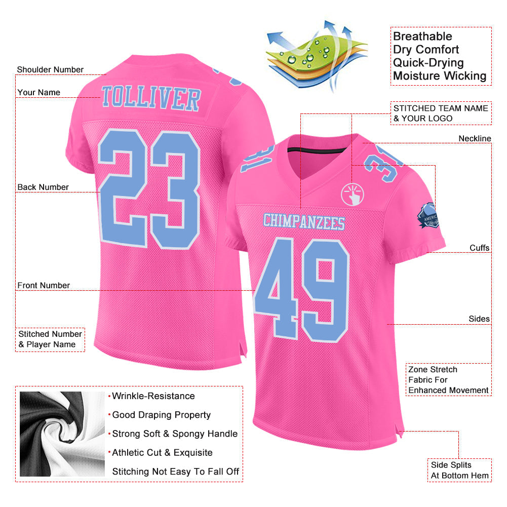 Custom Pink Light Blue-White Mesh Authentic Football Jersey view 2