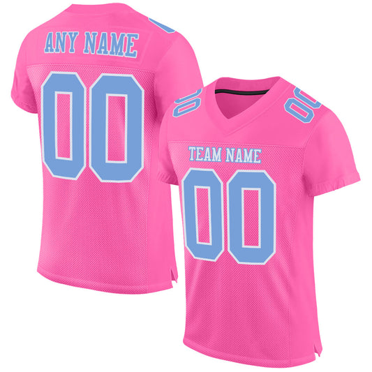 Custom Pink Light Blue-White Mesh Authentic Football Jersey - Main View