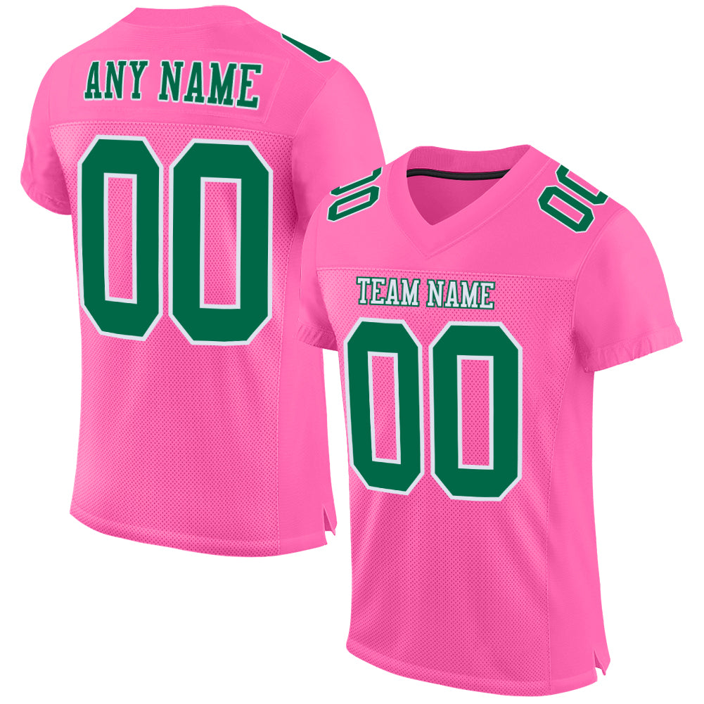 Custom Pink Kelly Green-White Mesh Authentic Football Jersey - Main View