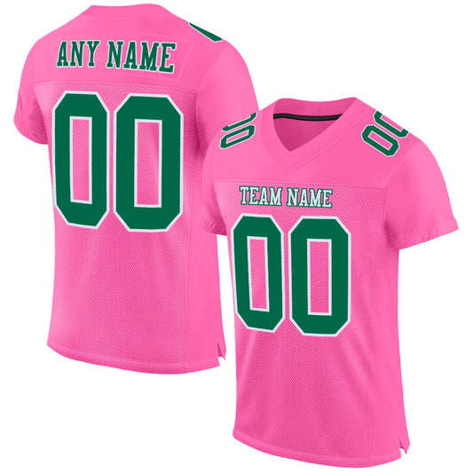 Custom Pink Kelly Green-White Mesh Authentic Football Jersey - Main View