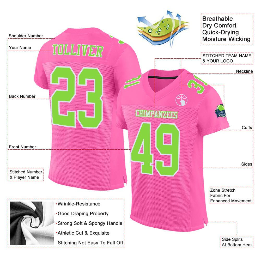 Custom Pink Neon Green-White Mesh Authentic Football Jersey view 2