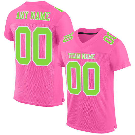Custom Pink Neon Green-White Mesh Authentic Football Jersey - Main View