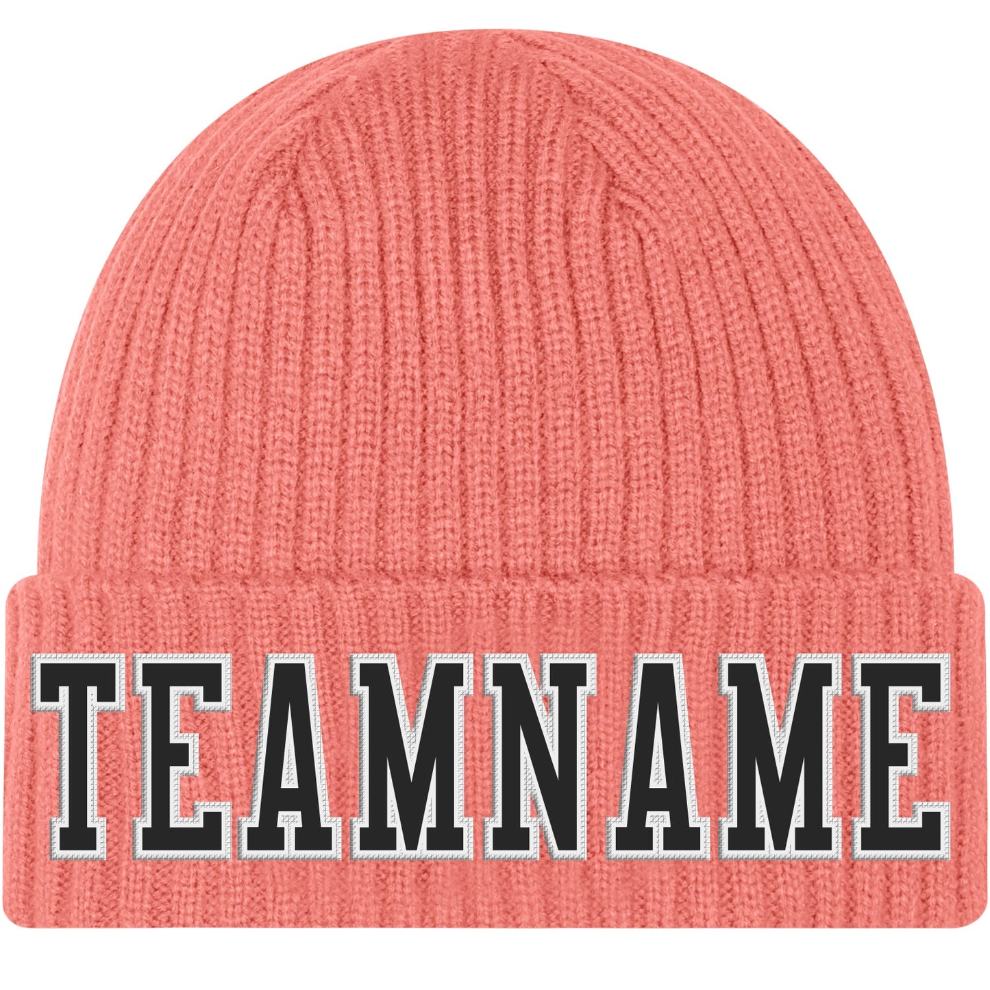 Custom Pink Black-White Stitched Cuffed Knit Hat - Main View
