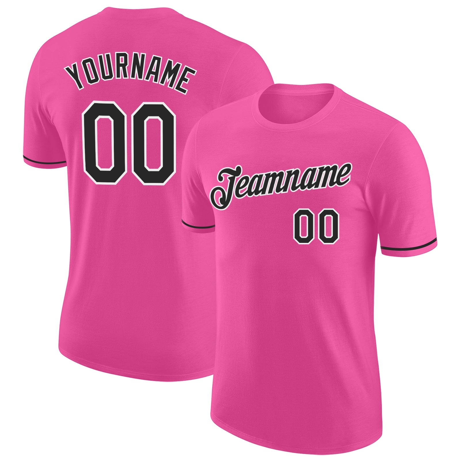 Custom Pink Black-White Performance T-Shirt - Main View