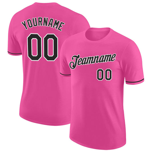 Custom Pink Black-White Performance T-Shirt - Main View