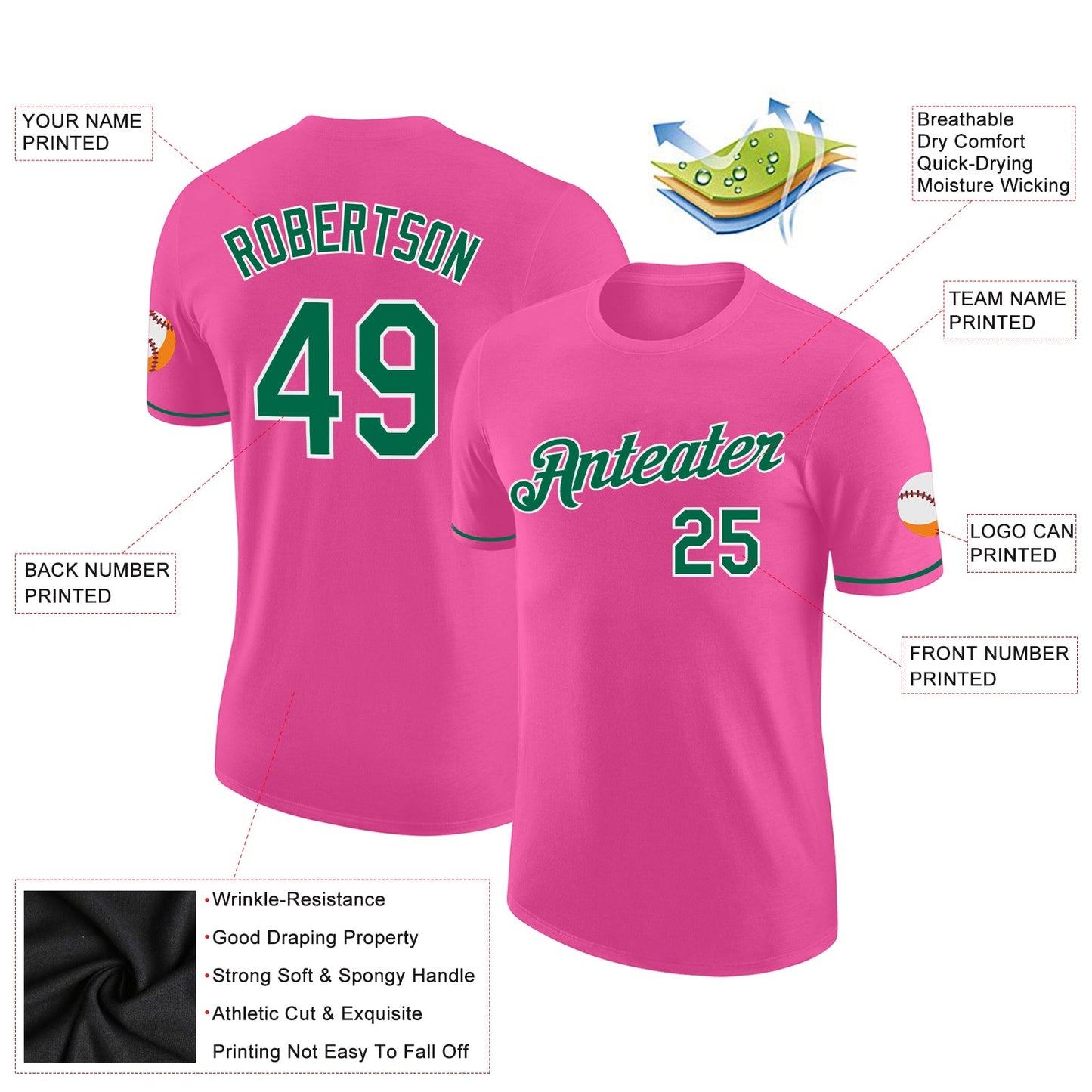 Custom Pink Kelly Green-White Performance T-Shirt view 2