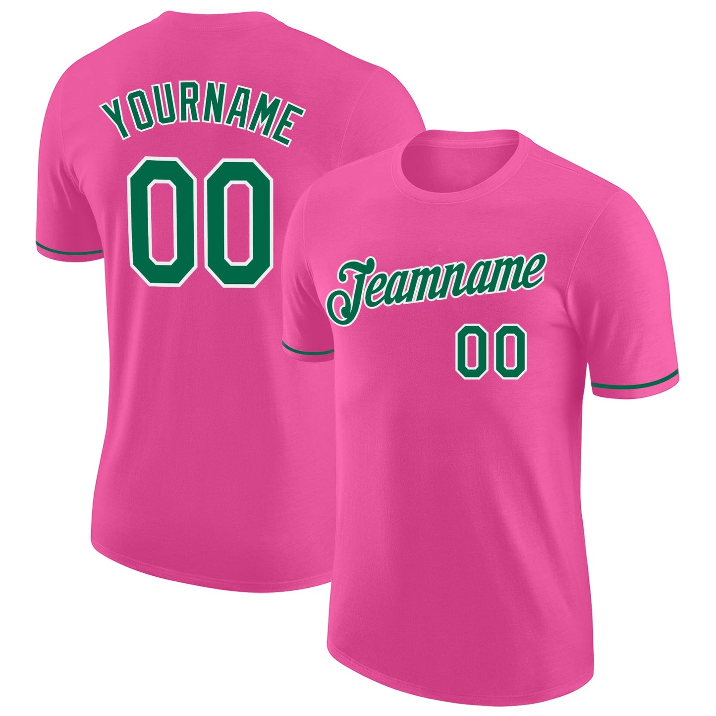 Custom Pink Kelly Green-White Performance T-Shirt - Main View