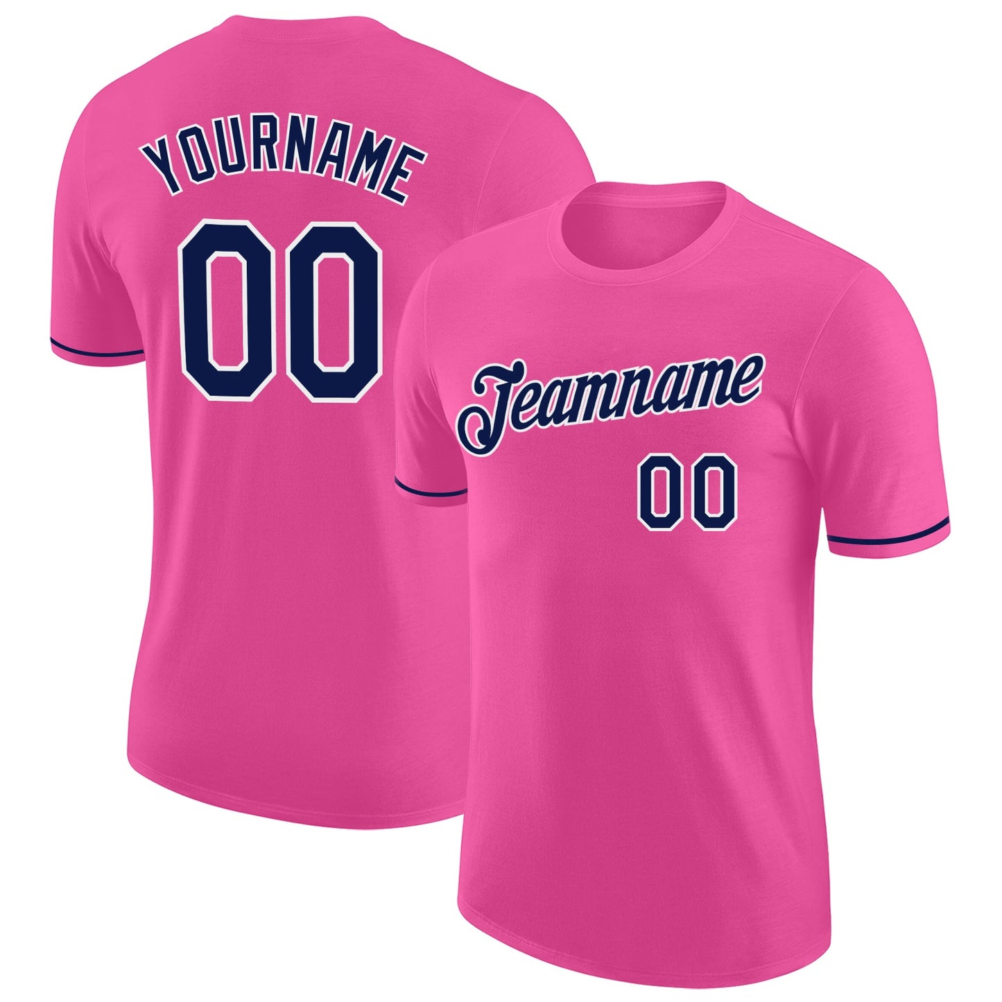 Custom Pink Navy-White Performance T-Shirt - Main View